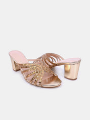Mynaal Women's sandal with embellished block heels-2G5957-36-Gold