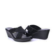 Mynaal Women's wedge sandal with embellished buckle straps-314ZD142-Black