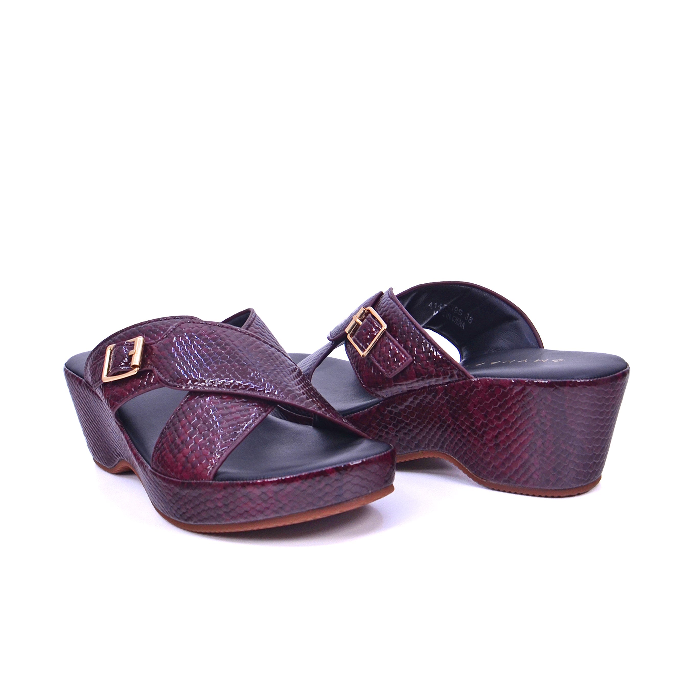 Mynaal Women's wedge square pin sandal-414ZD19S-Maroon