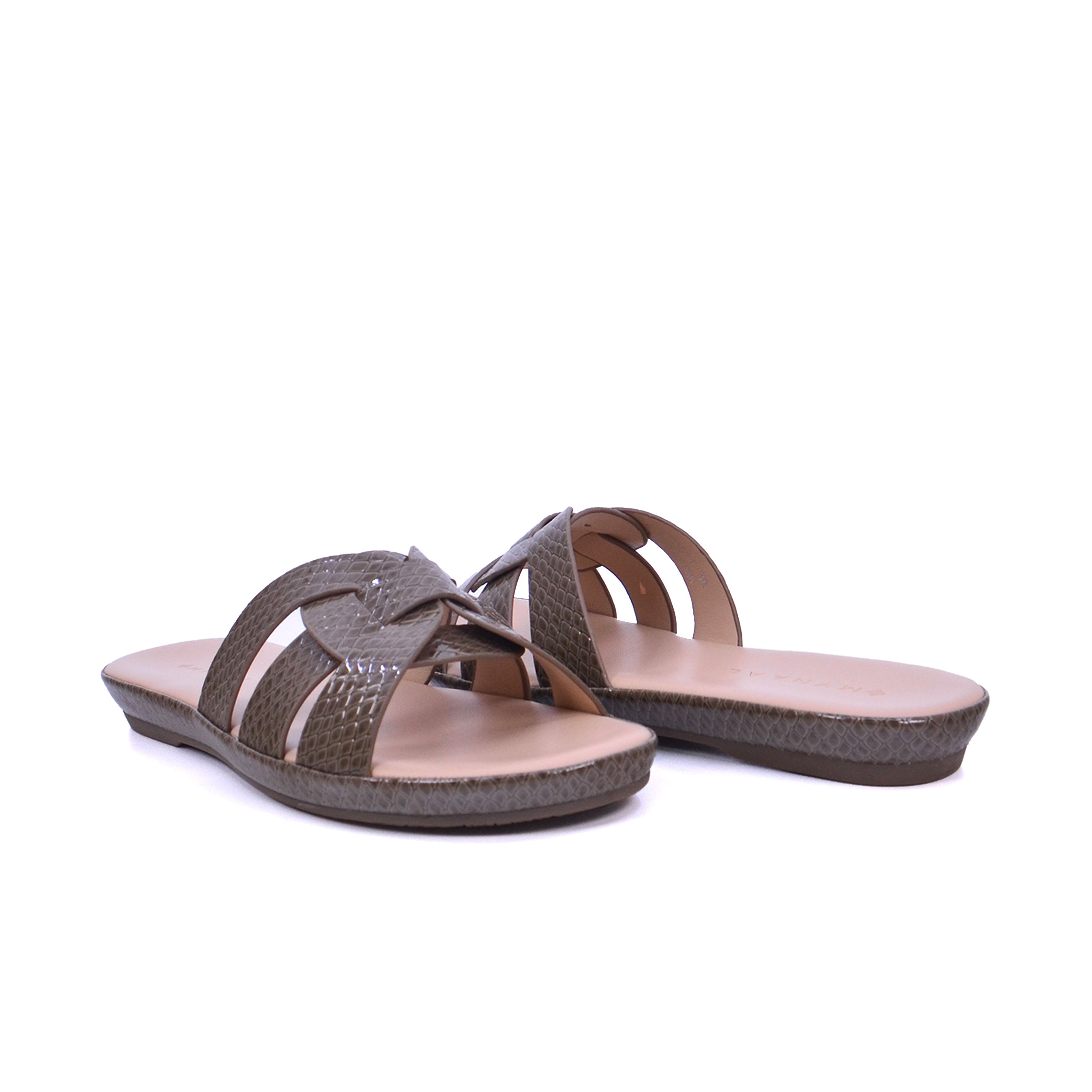 Mynaal Women's flat sandal with textured straps-414ZD671-Brown