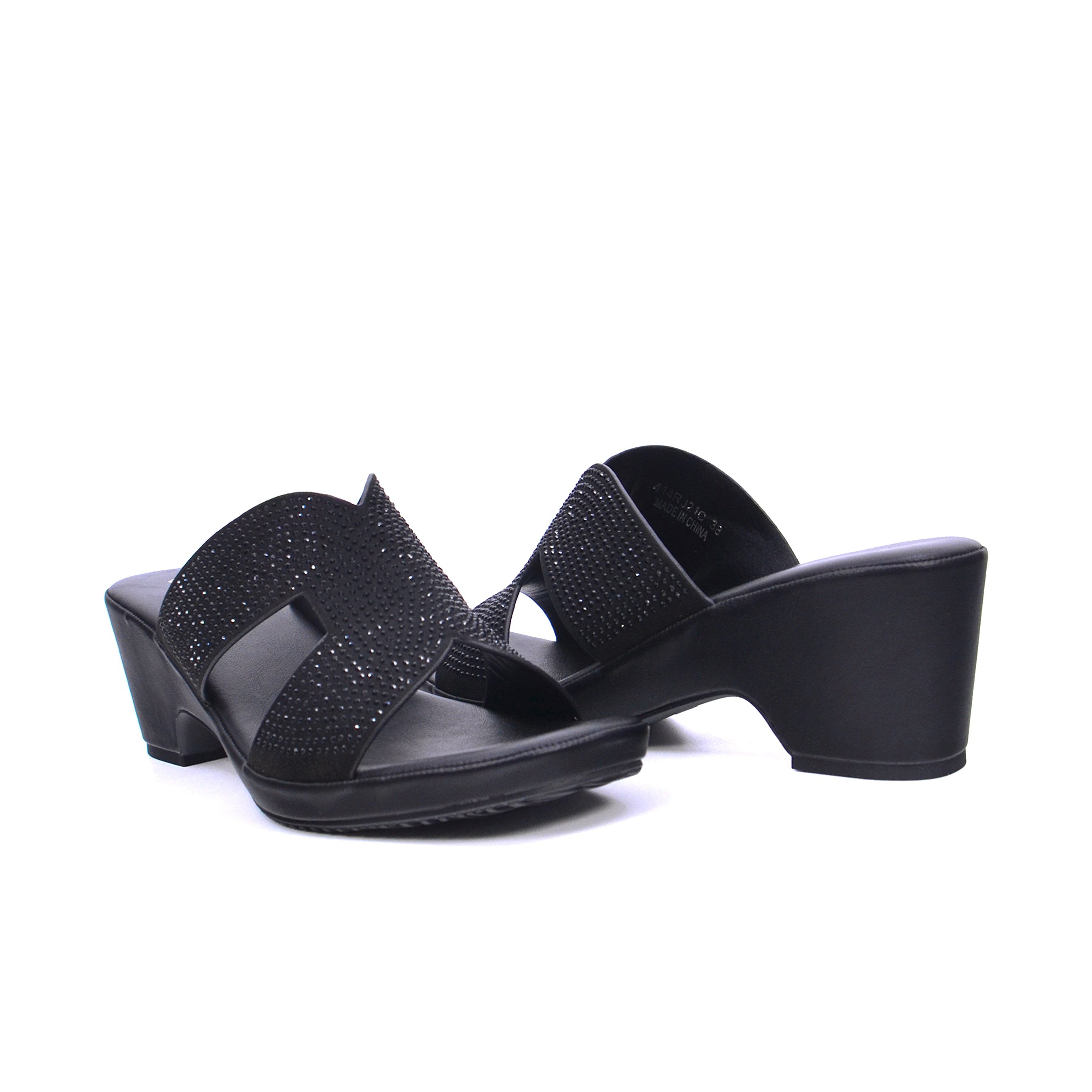 Mynaal Women's mid-heel sandal with dual straps-414RJ21C-Black
