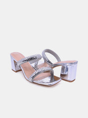 Mynaal Women's block-heel embellishment sandal-3U888-6-Silver