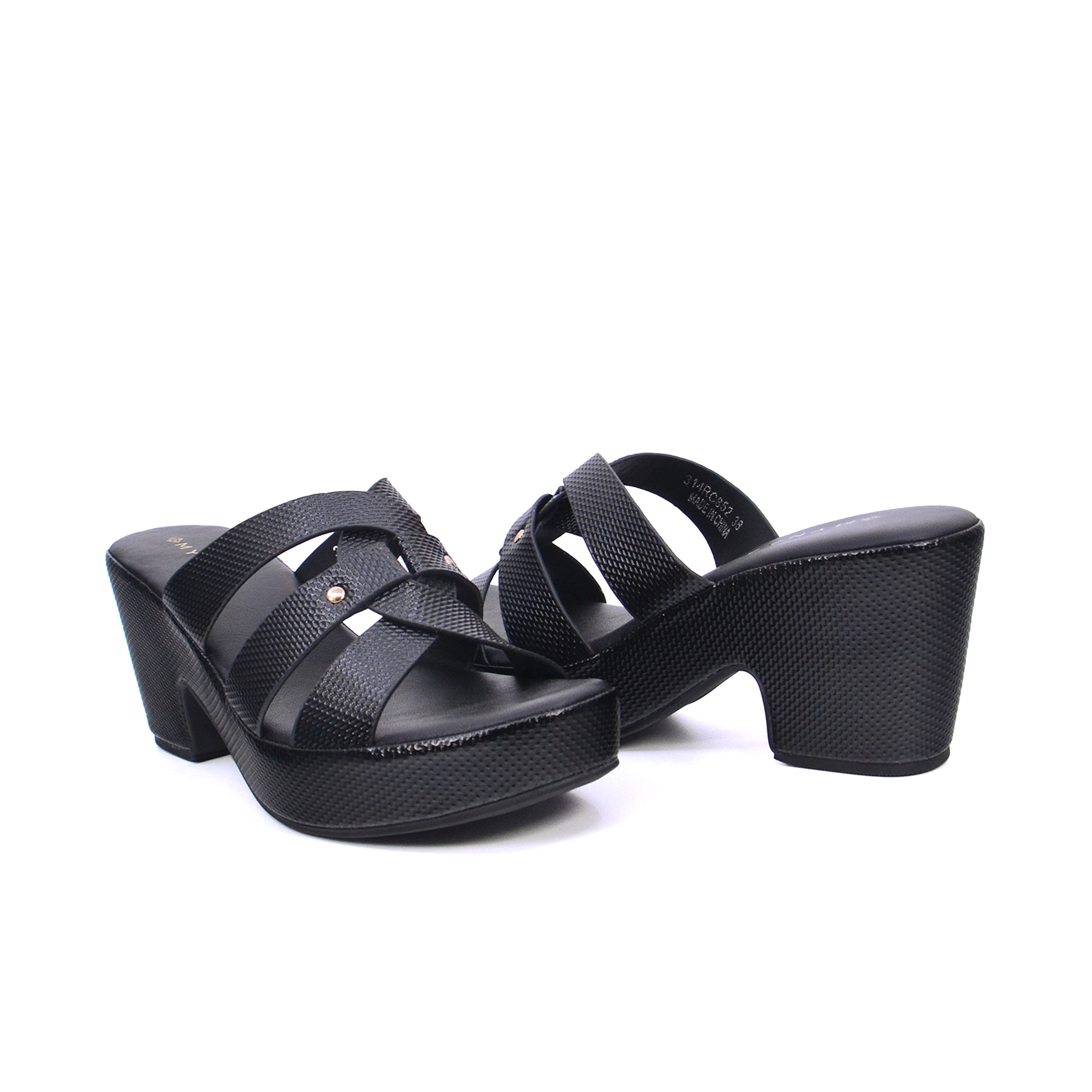 Mynaal Women's platform sandal with crisscross straps-314RC852-Black