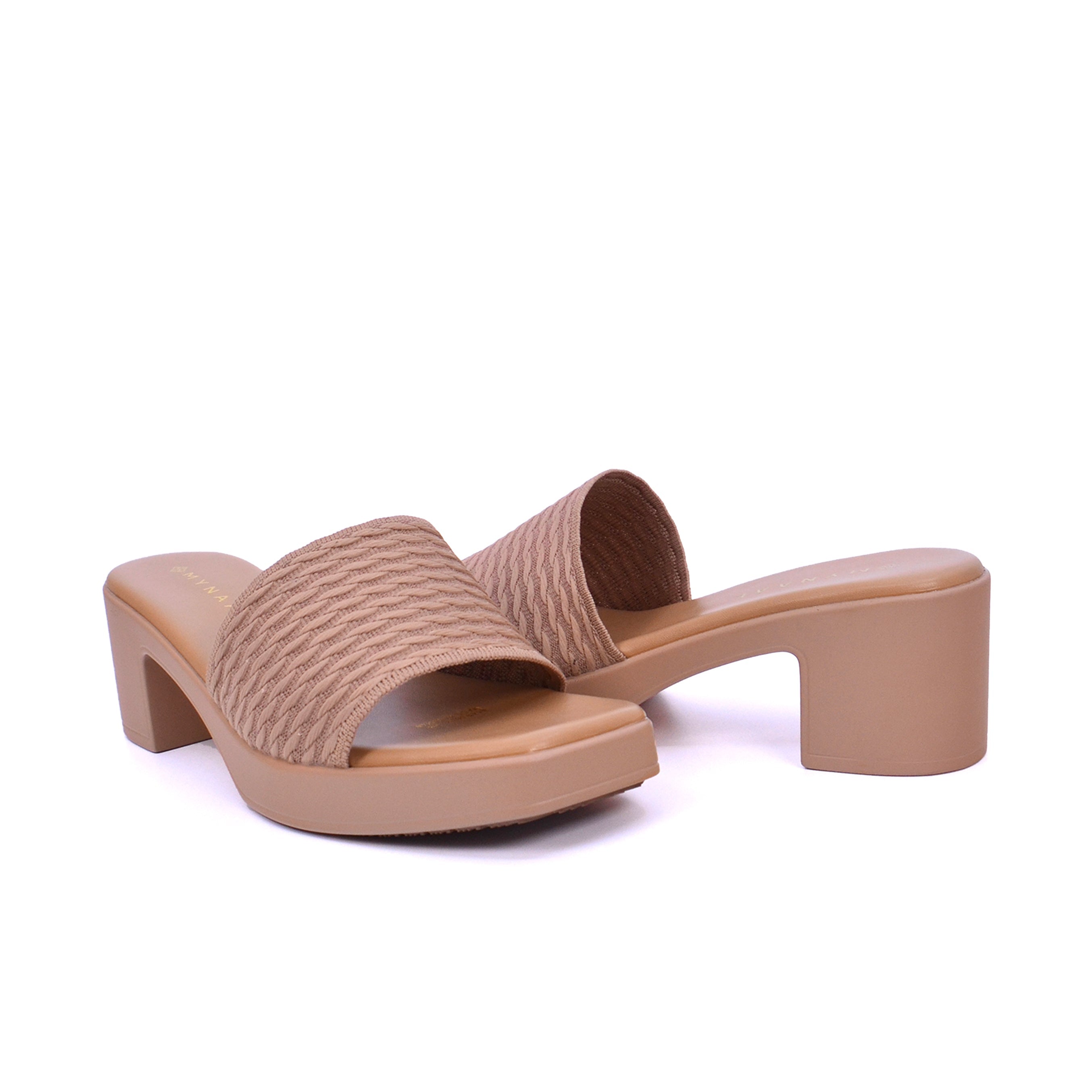 Mynaal Women's block-heel sandal with textured strap-414RJ607-Beige
