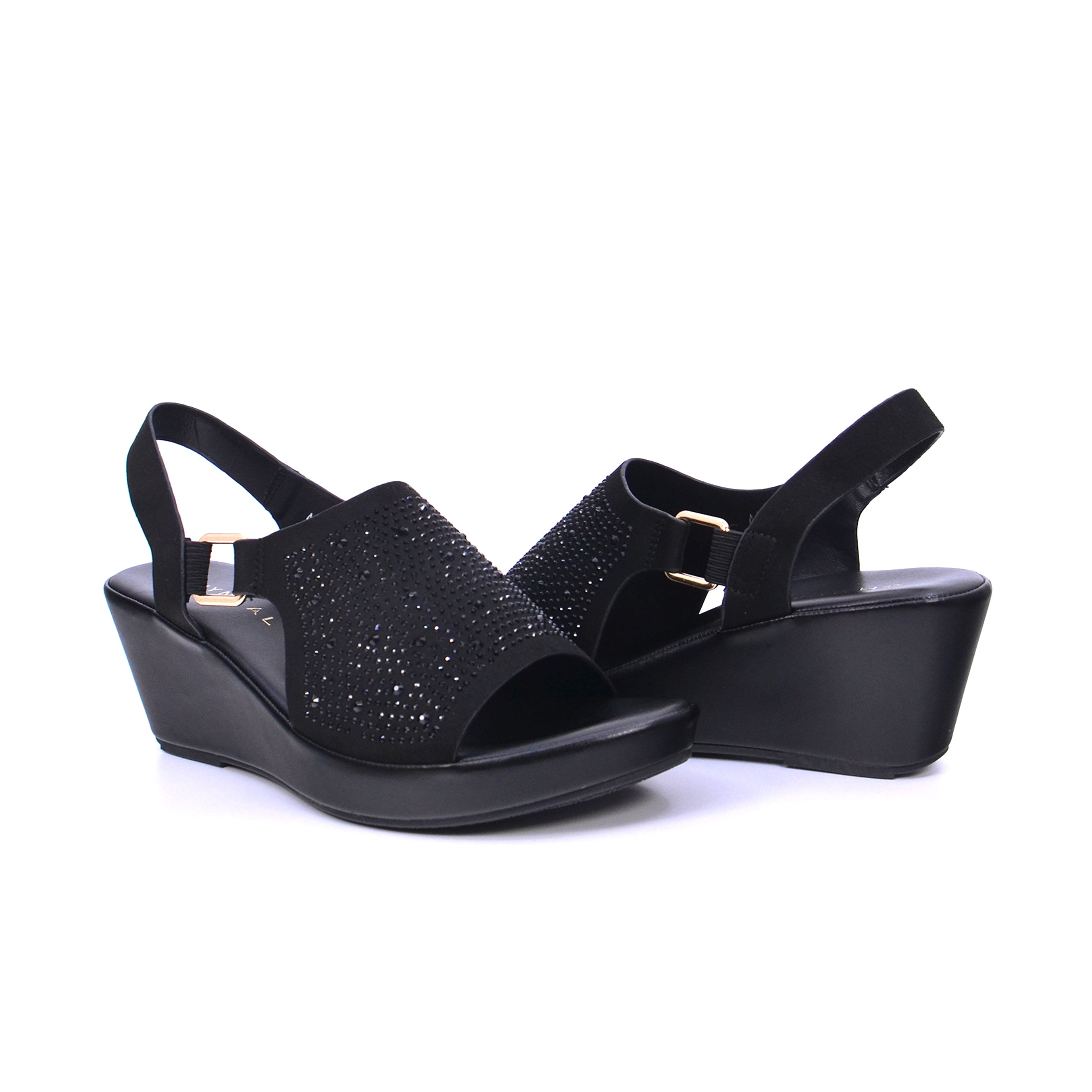 Mynaal Women's wedge sandal with embellished straps-414RC013-Black