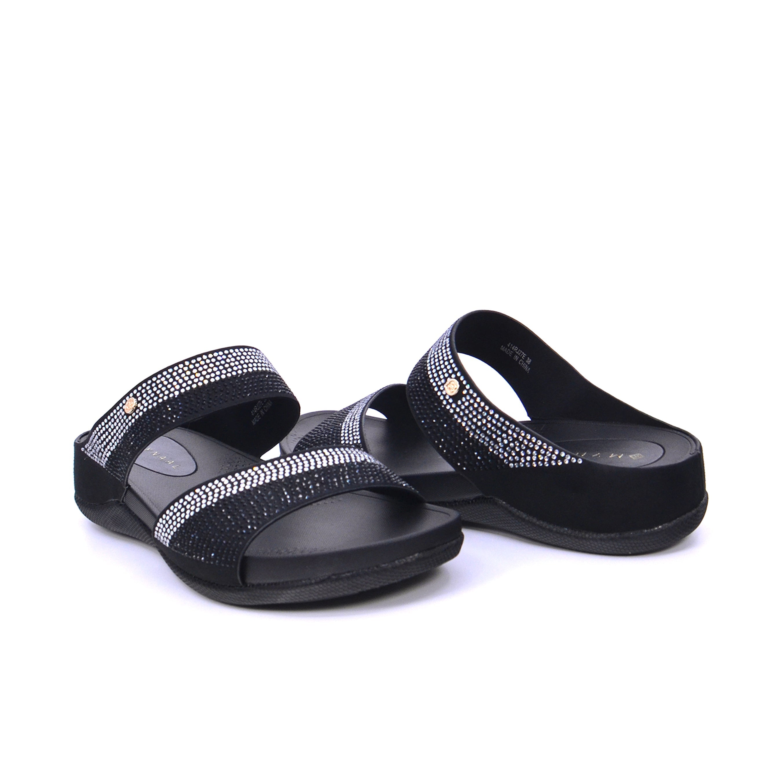 Mynaal Women's wedge sandal with embellished straps-414RJ60J-Black