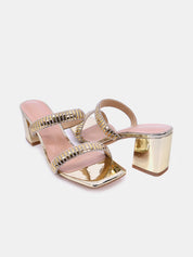 Mynaal Women's block-heel embellishment sandal-3U888-6-Gold