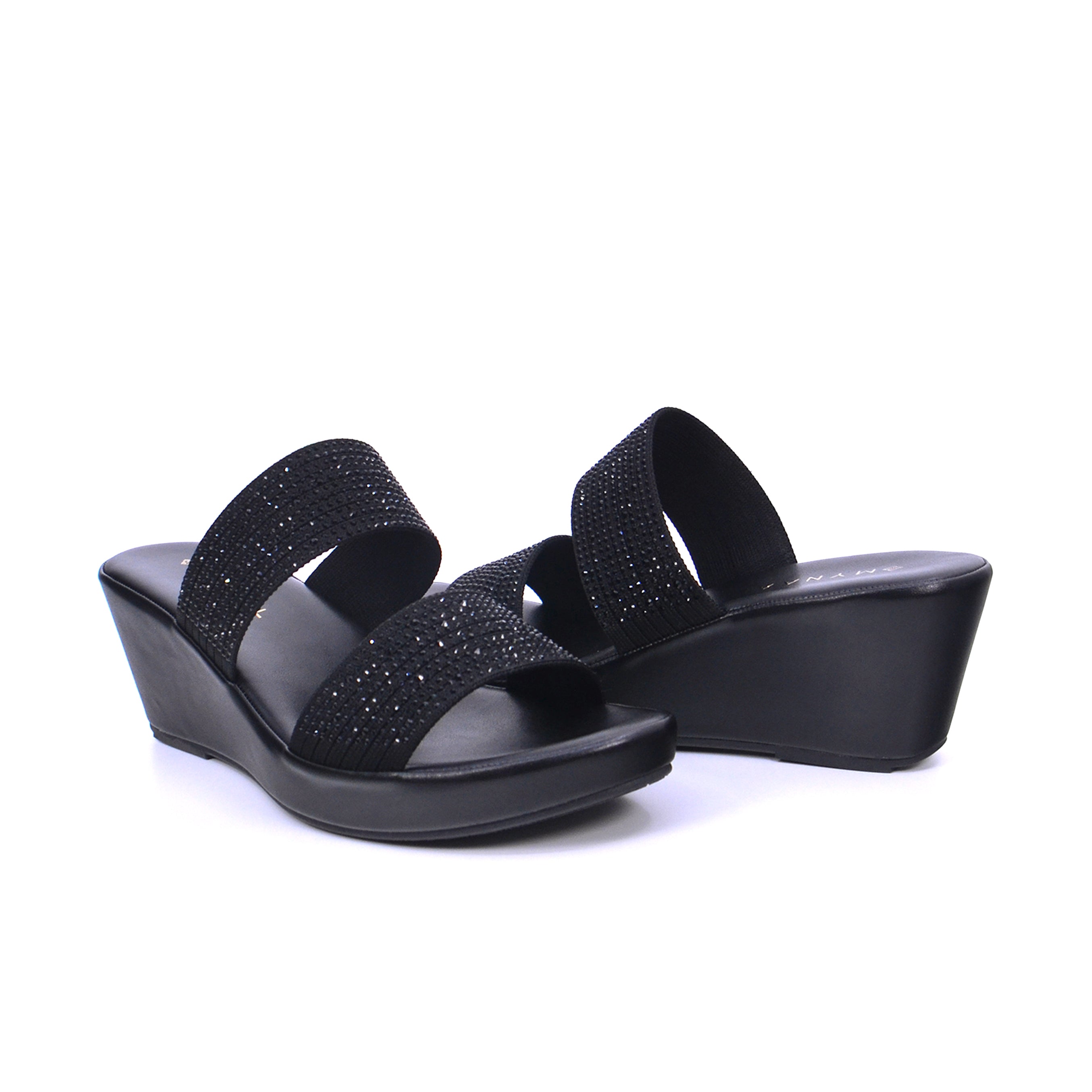Mynaal Women's wedge sandal with embellished straps-414RC012-Black