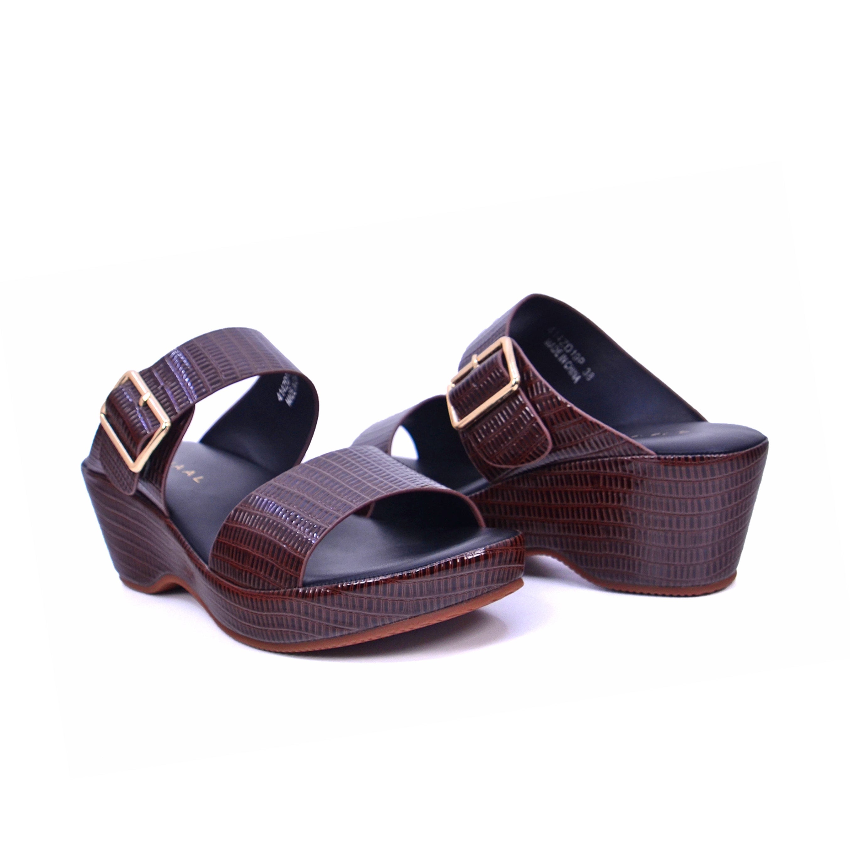 Mynaal Women's slip-on sandal with buckle strap-414ZD19P-Brown