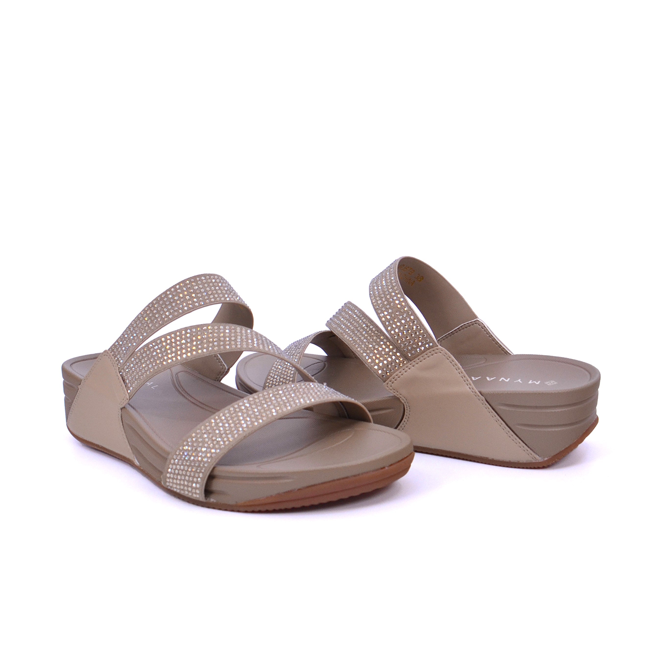 Mynaal Women's block-heel sandal with embellished straps-414RJ67B-Beige