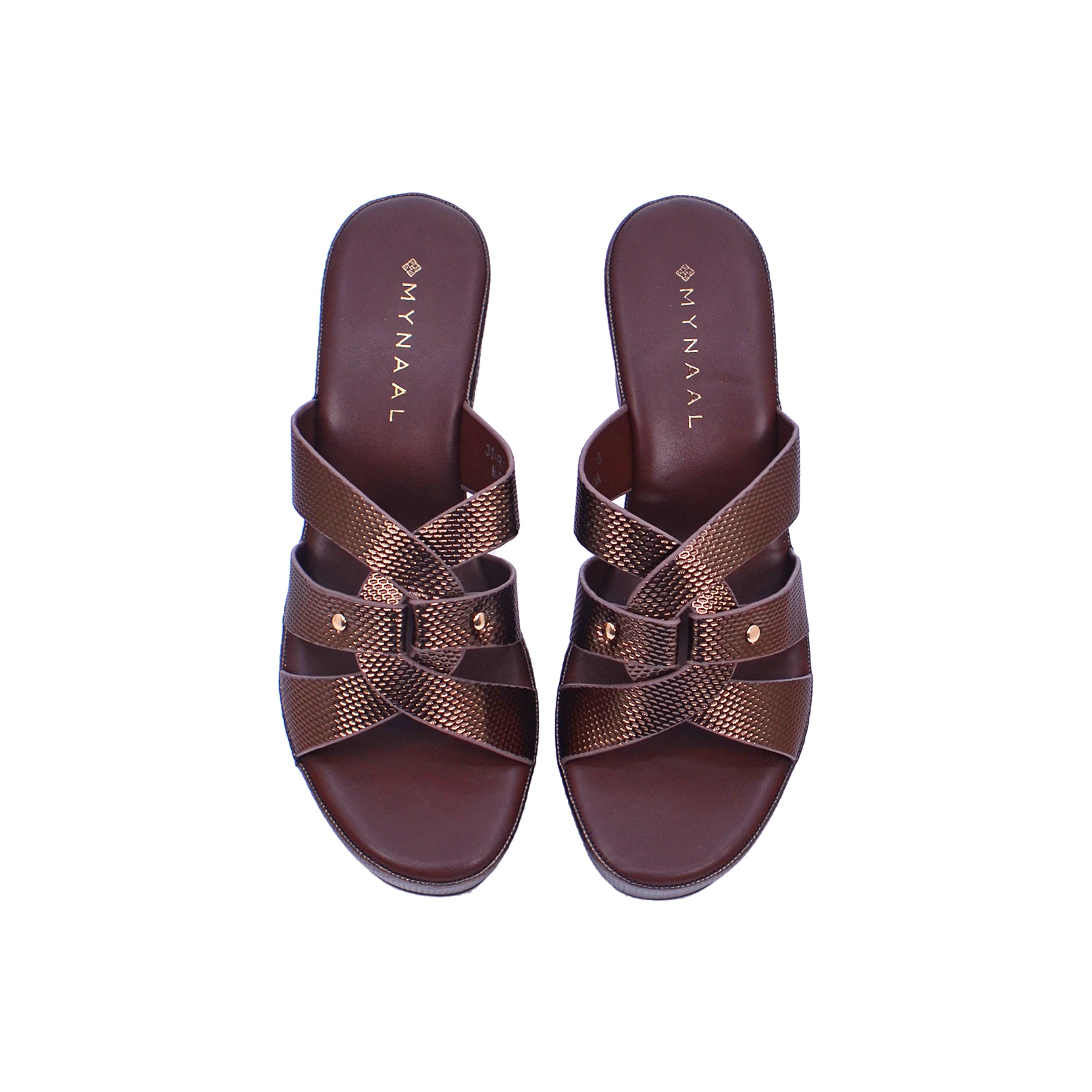 Mynaal Women's platform sandal with crisscross straps-314RC852-Bronze