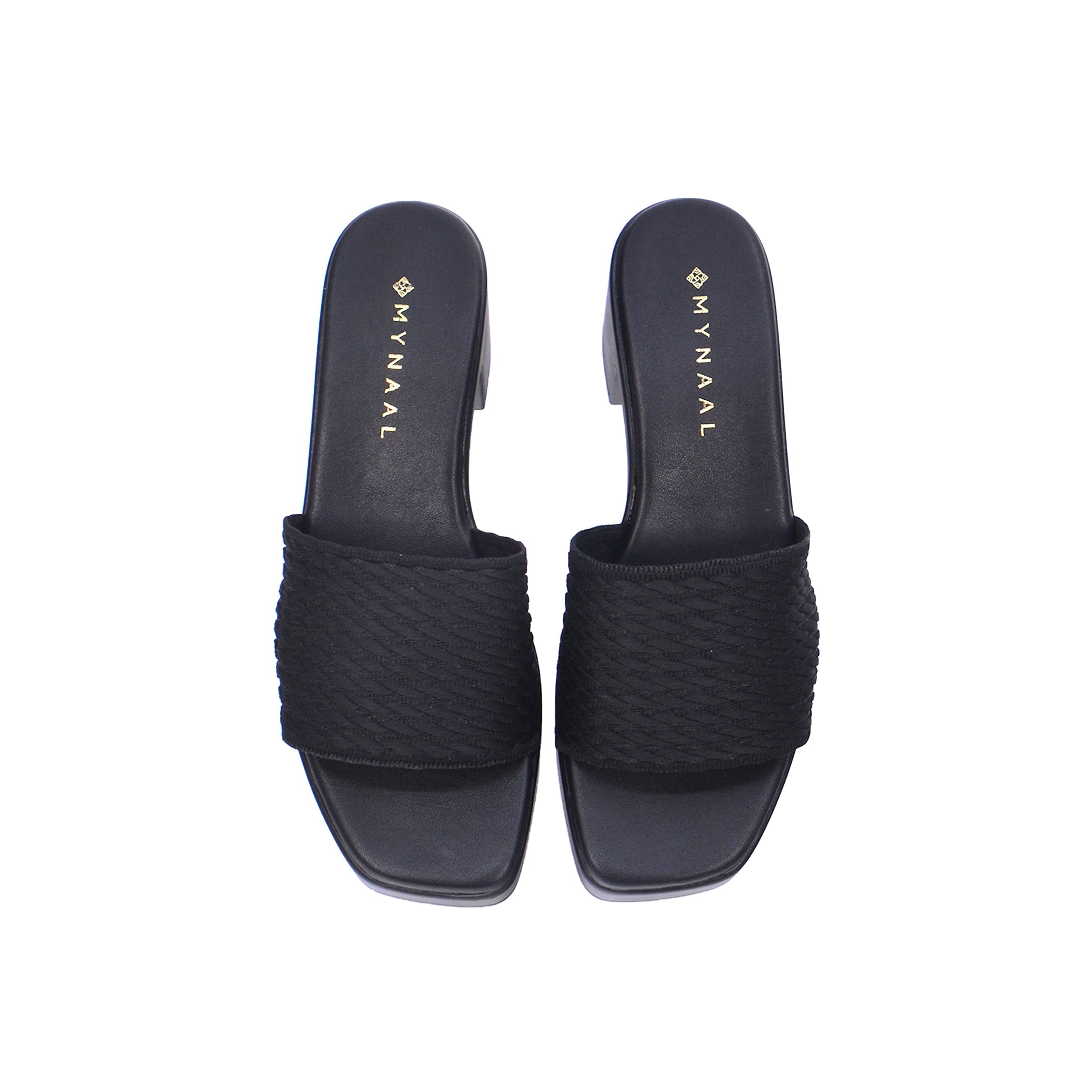 Mynaal Women's block-heel sandal with textured strap-414RJ607-Black