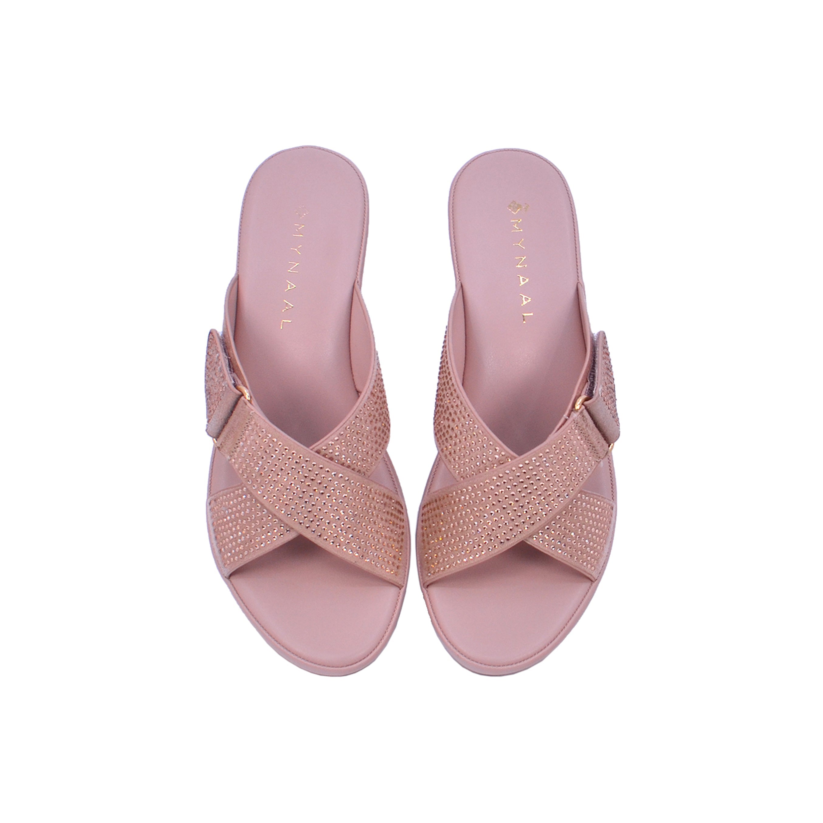 Mynaal Women's wedge sandal with embellished buckle straps-314ZD142-Pink
