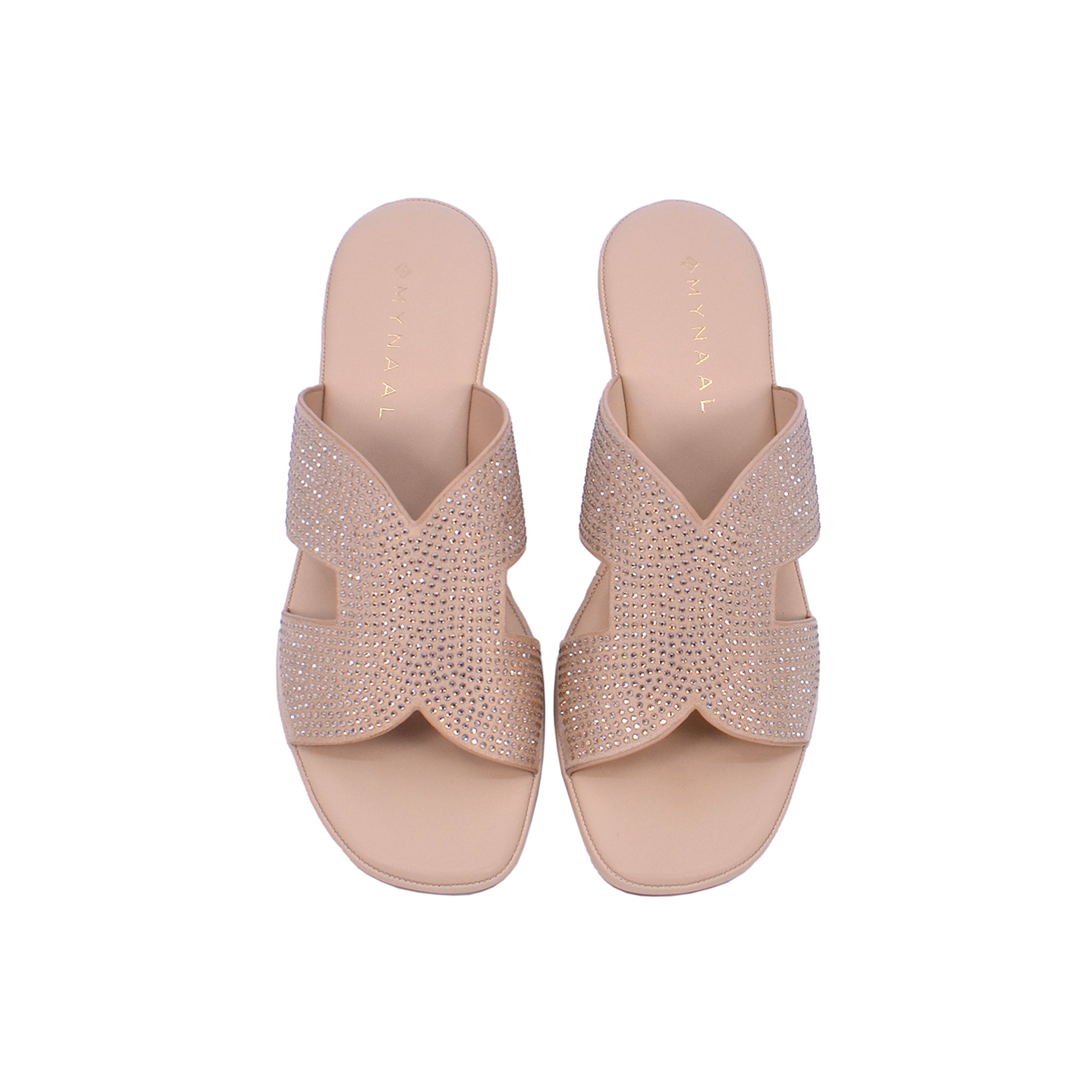 Mynaal Women's mid-heel sandal with dual straps-414RJ21C-Gold