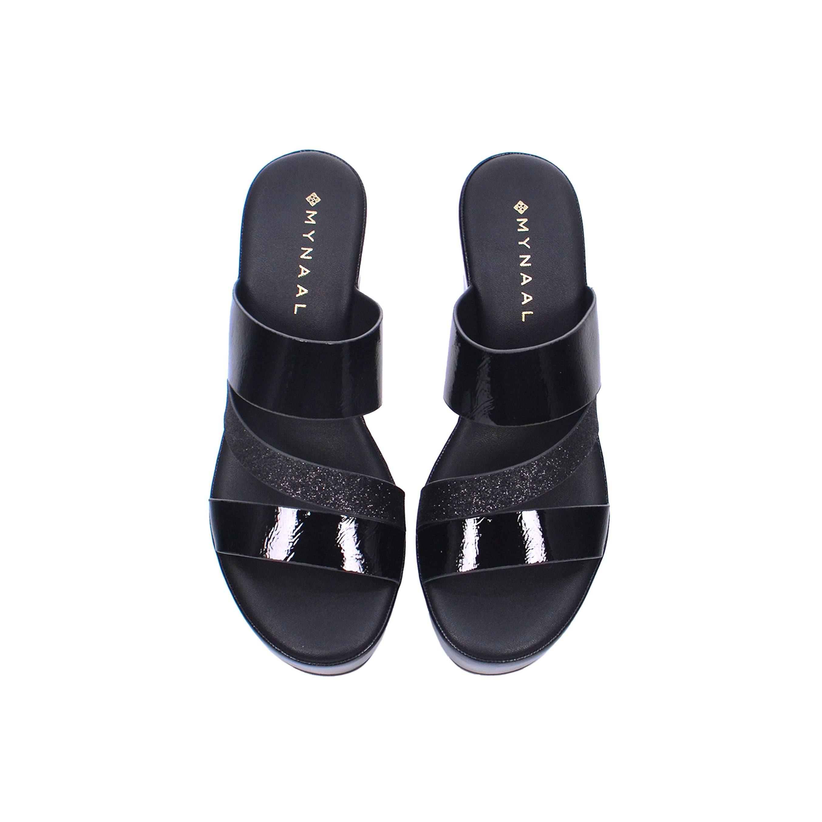 Mynaal Women's platform sandal with glitter strap-414RJ851-Black