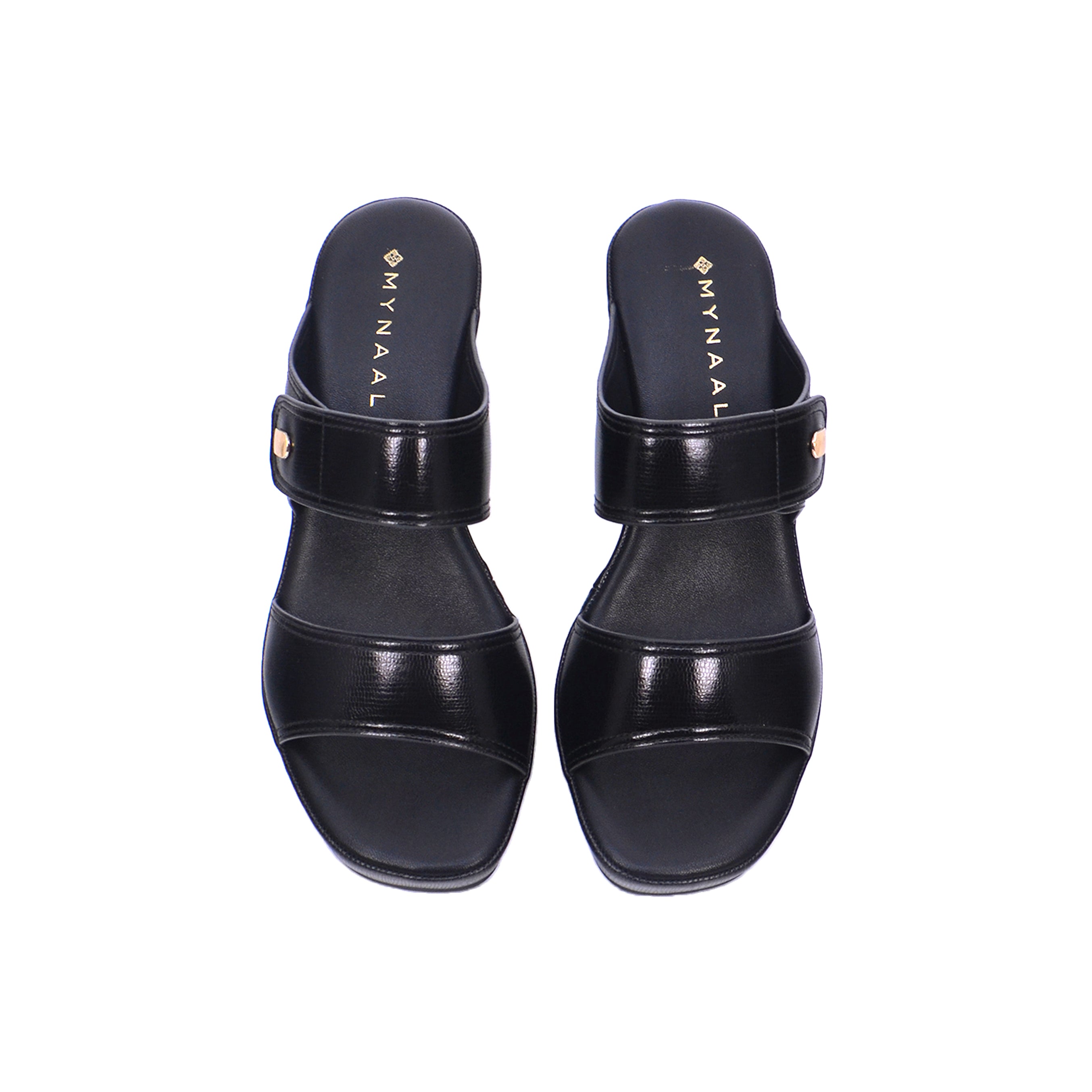 Mynaal Women's mid-heel sandal with dual straps-414RJ21B-Black