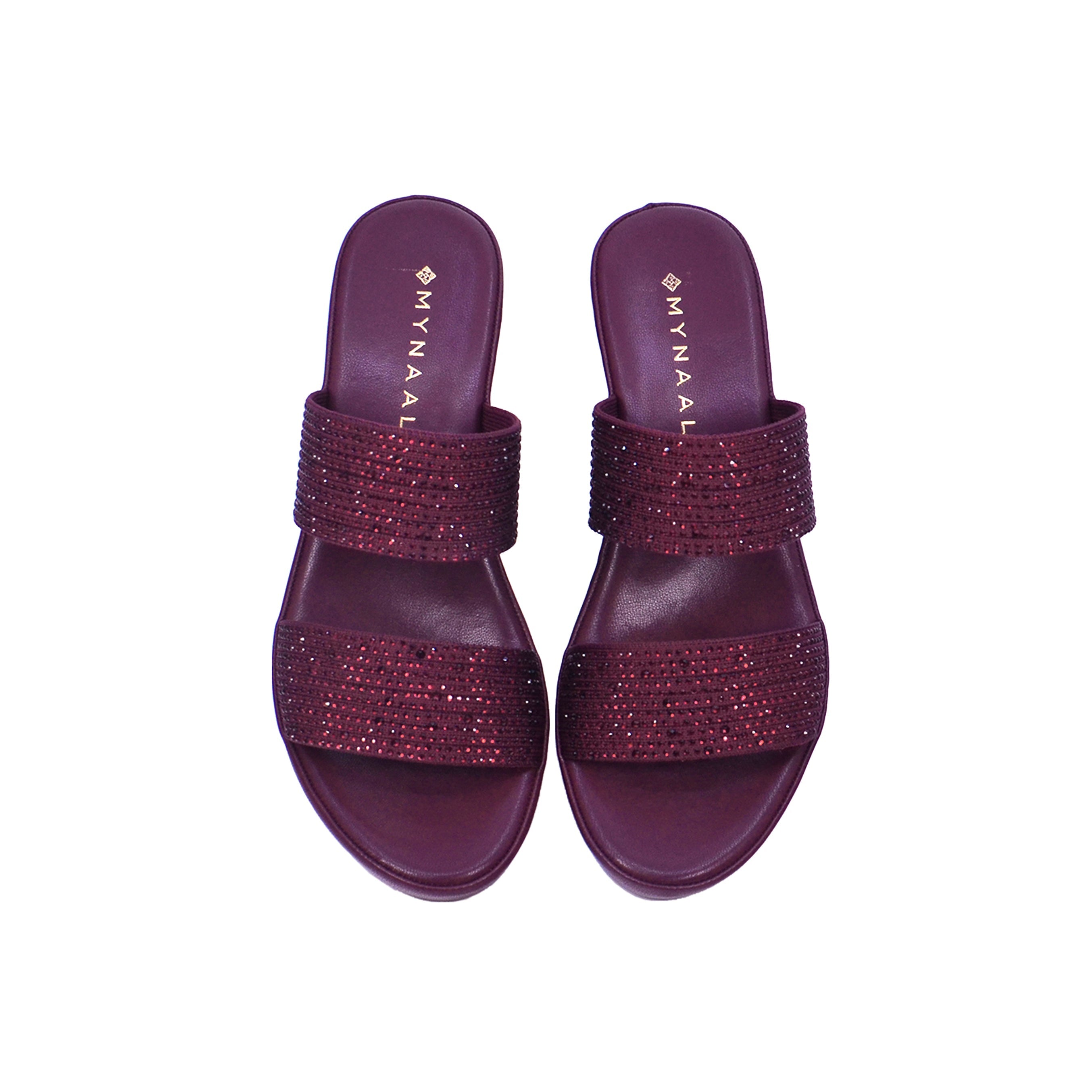 Mynaal Women's wedge sandal with embellished straps-414RC012-Maroon