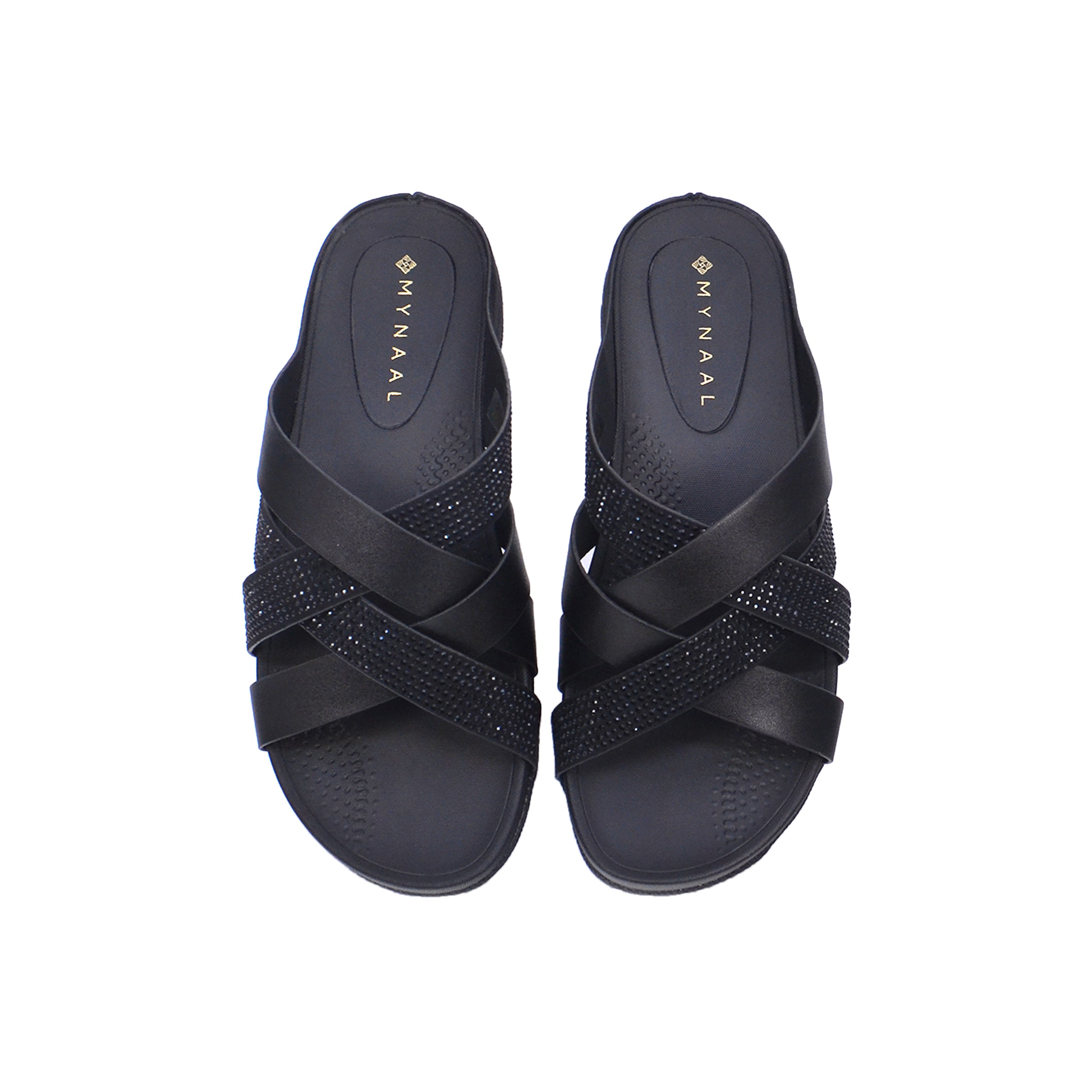 Mynaal Women's slip-on sandal with embellished crisscross straps-414RJ27Z-Black
