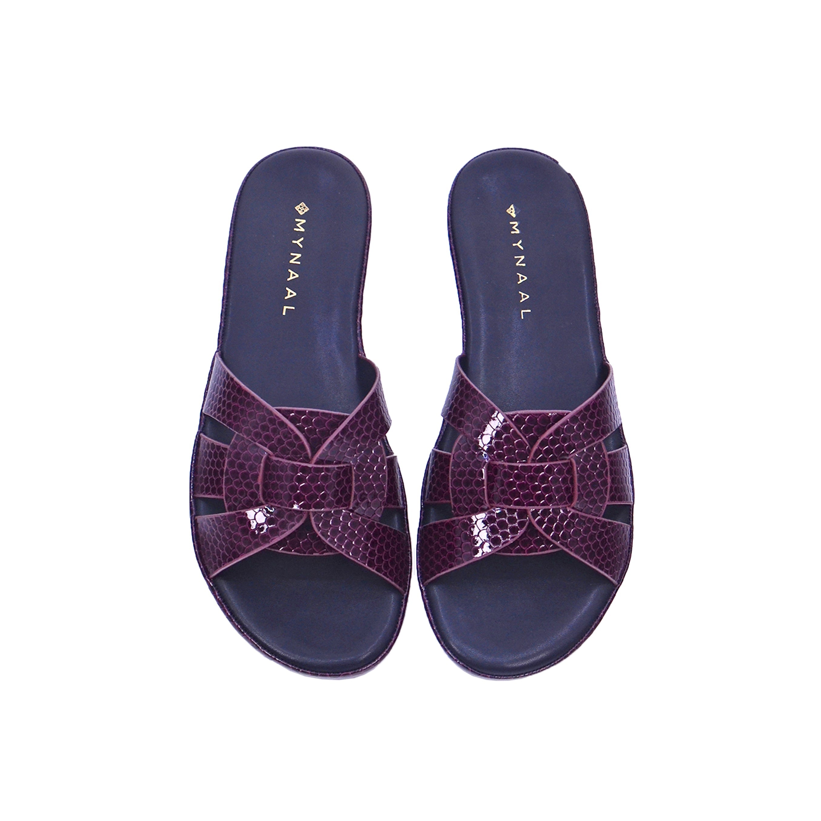 Mynaal Women's flat sandal with textured straps-414ZD671-Maroon