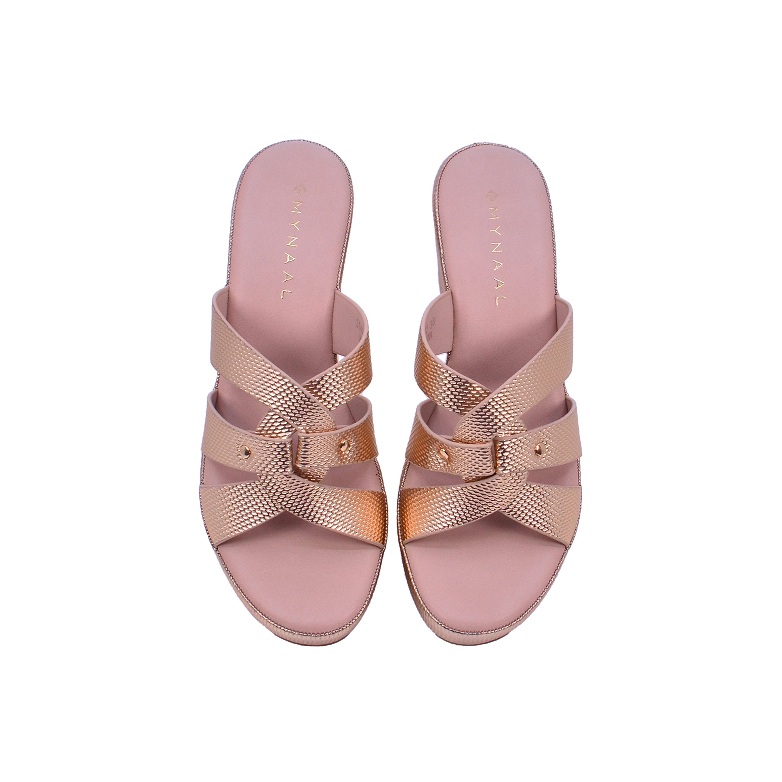 Mynaal Women's platform sandal with crisscross straps-314RC852-Gold