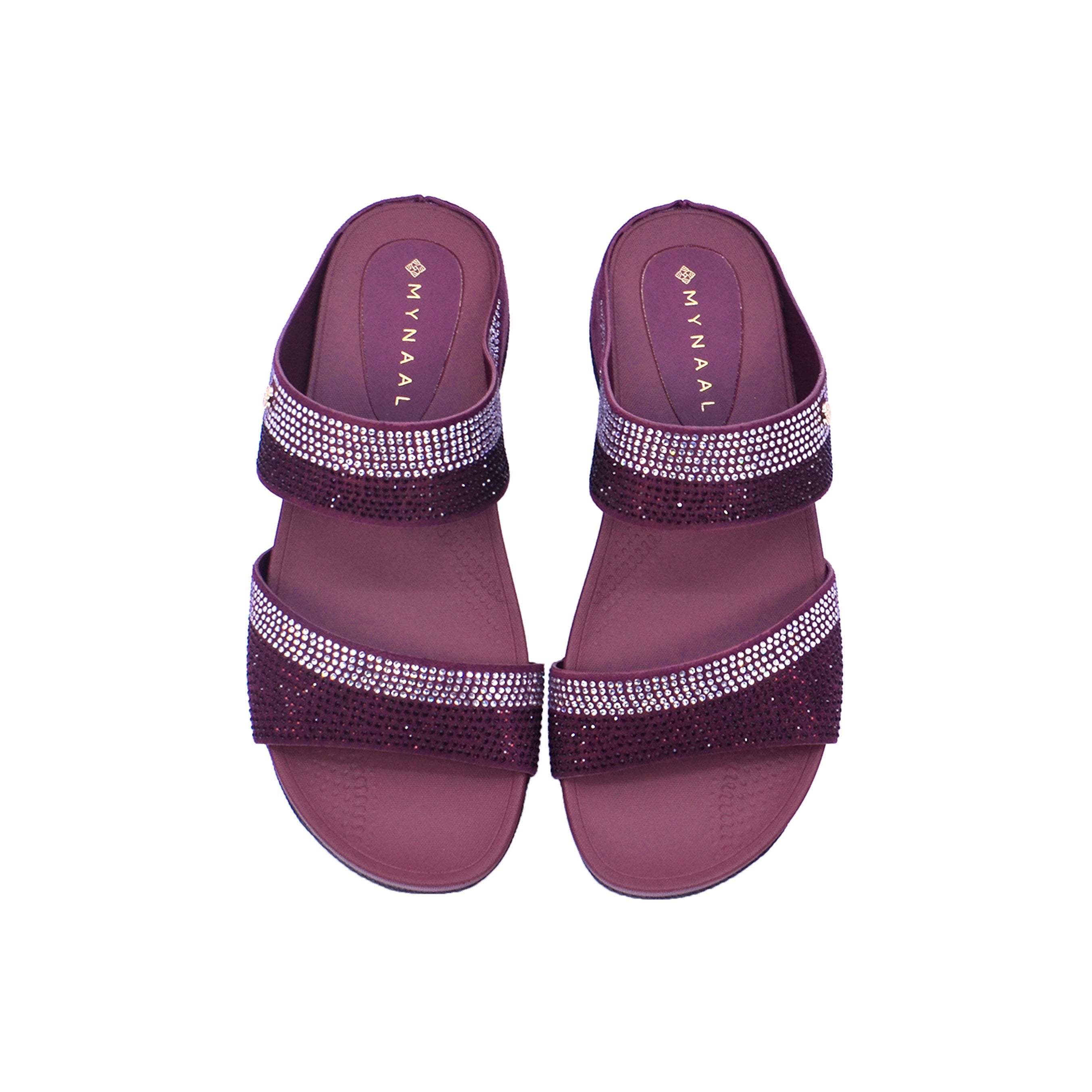 Mynaal Women's wedge sandal with embellished straps-414RJ60J-Maroon