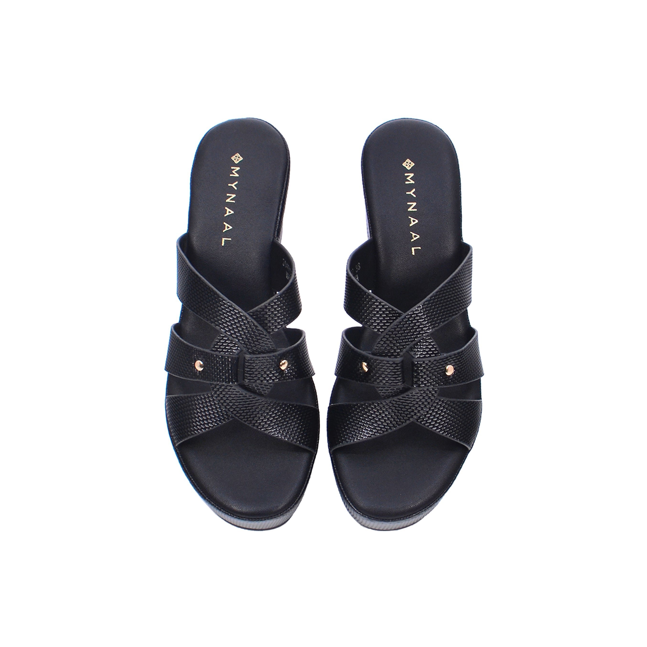 Mynaal Women's platform sandal with crisscross straps-314RC852-Black