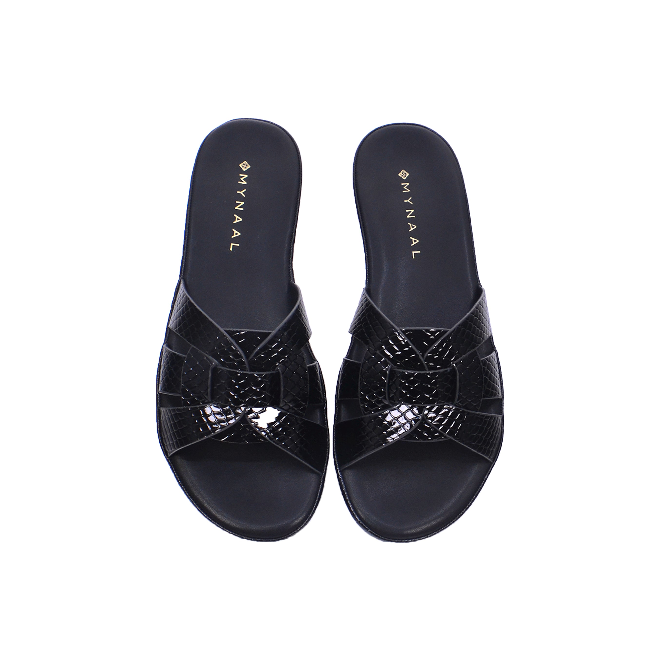 Mynaal Women's flat sandal with textured straps-414ZD671-Black