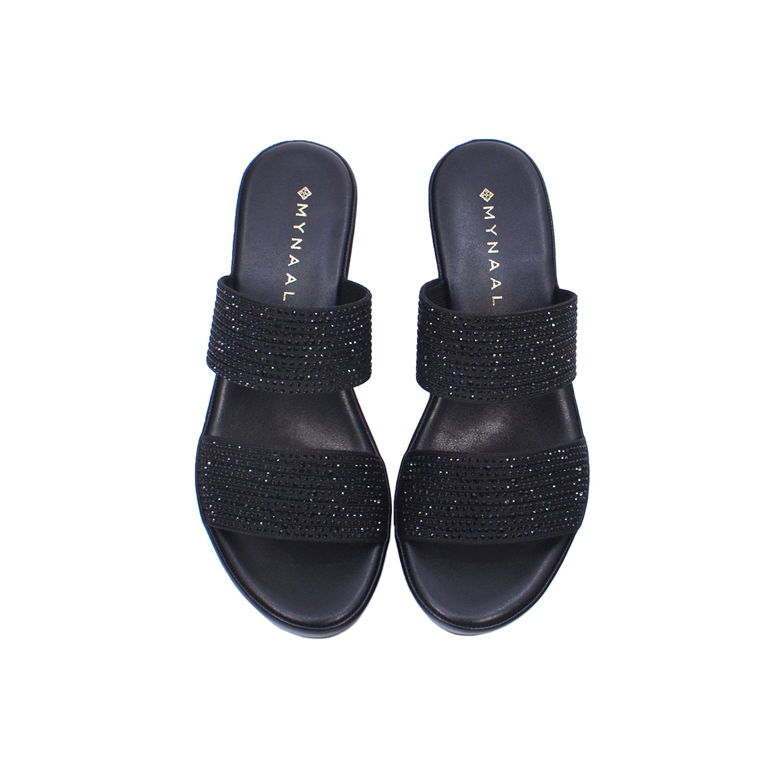 Mynaal Women's wedge sandal with embellished straps-414RC012-Black