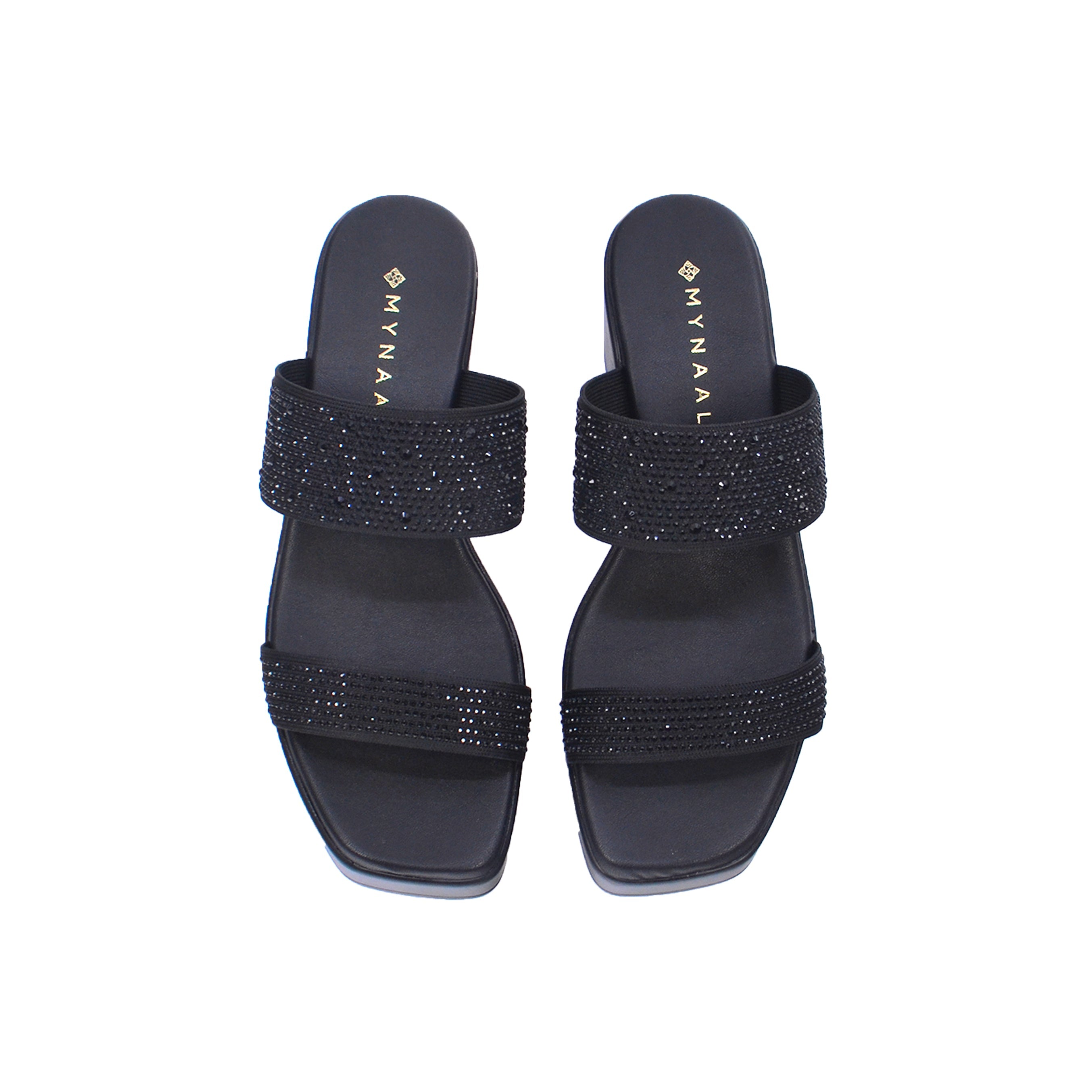 Mynaal Women's block-heel sandal with embellished straps-414RJ67B-Black