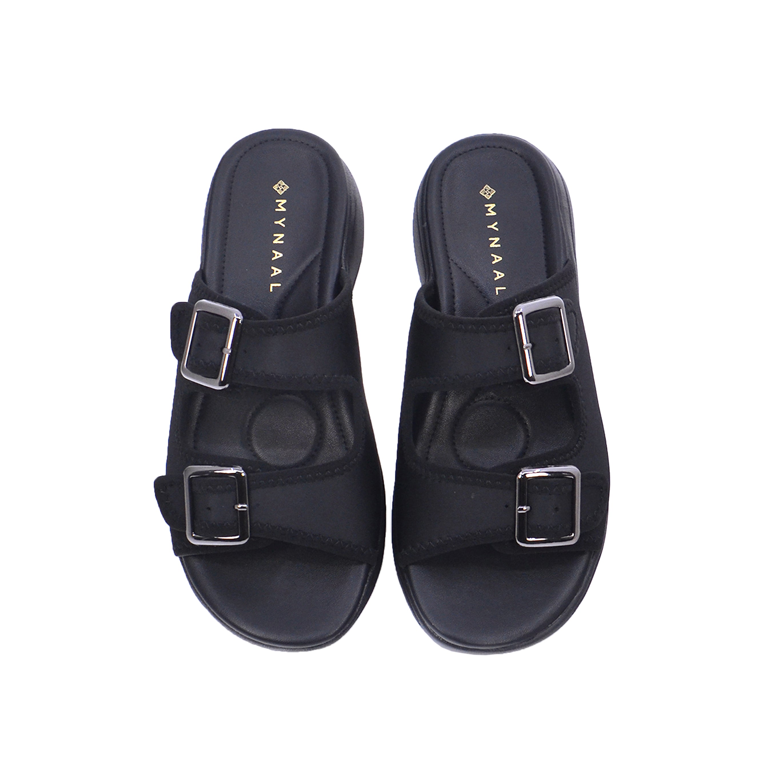 Mynaal Women's slide sandal with buckles-214RJ533-Black