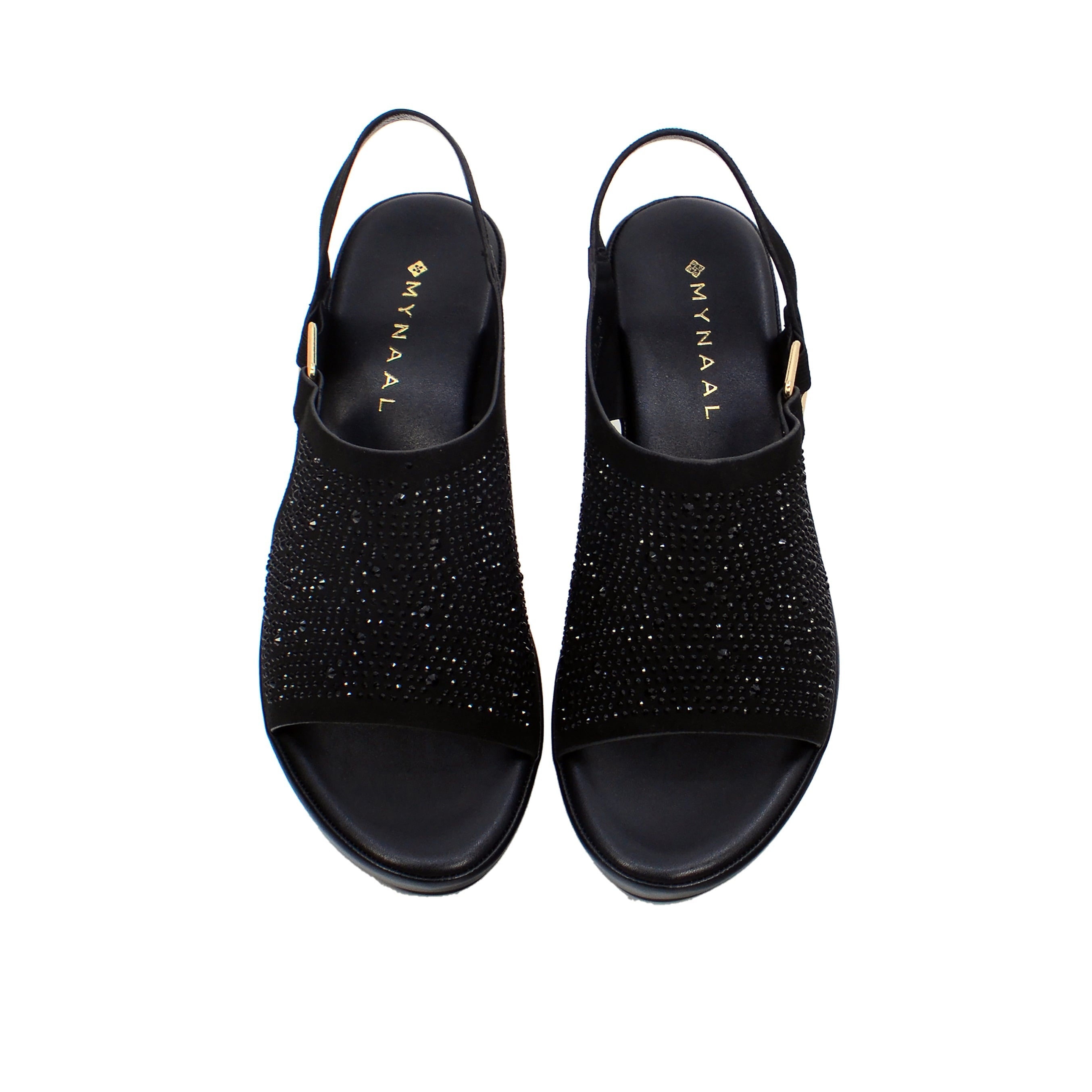 Mynaal Women's wedge sandal with embellished straps-414RC013-Black