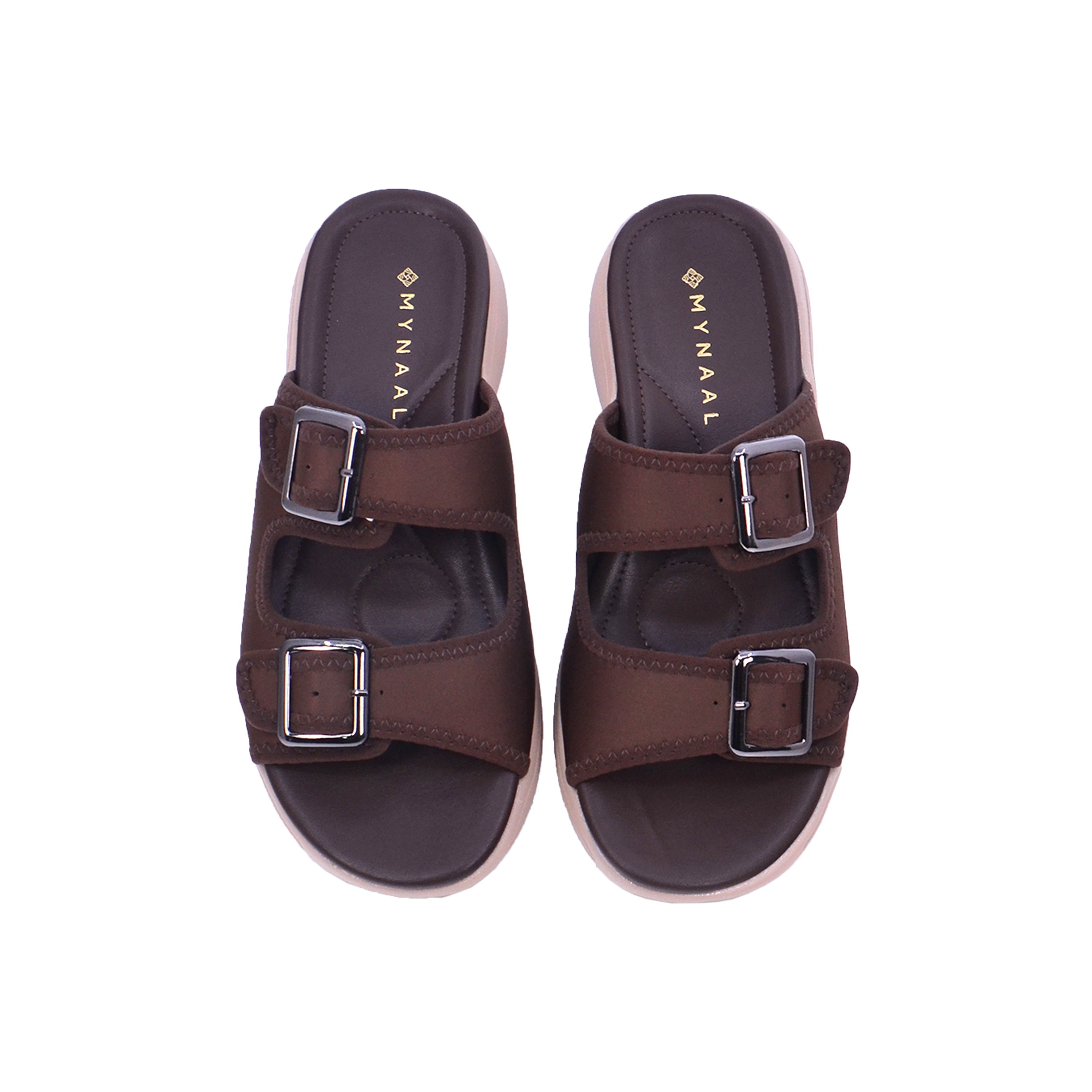Mynaal Women's slide sandal with buckles-214RJ533-Dark-Brown