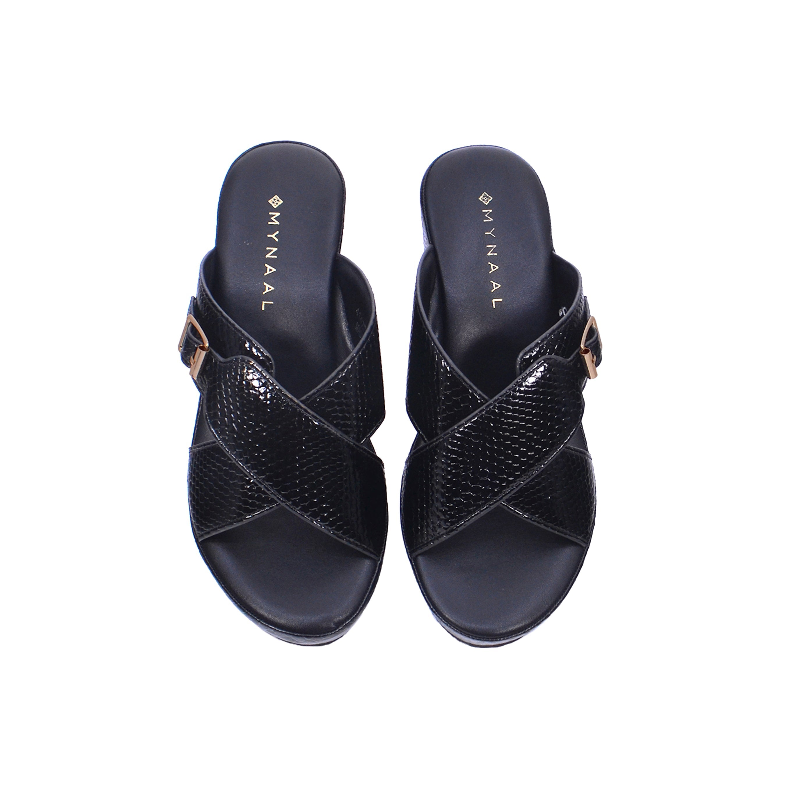 Mynaal Women's wedge square pin sandal-414ZD19S-Black