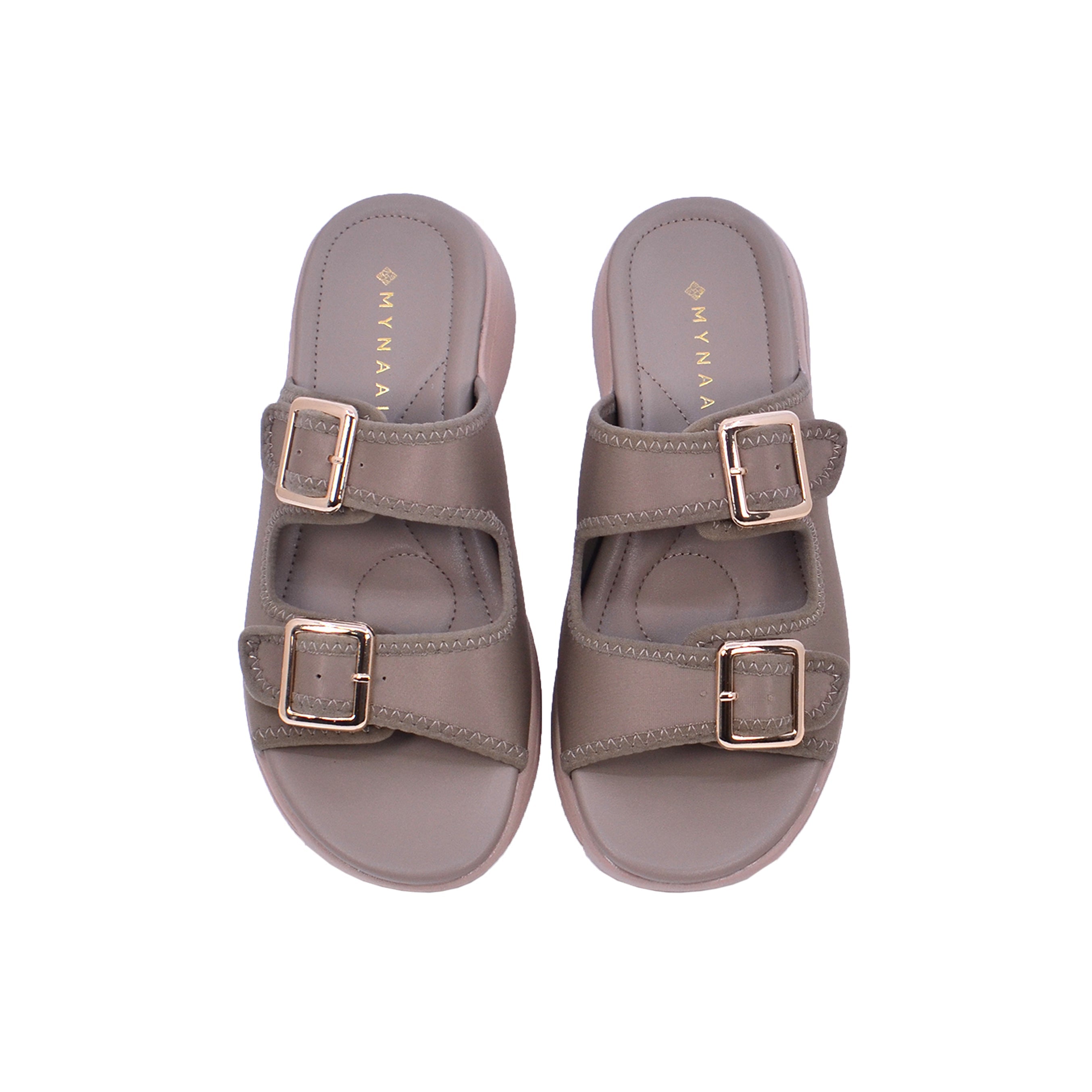 Mynaal Women's slide sandal with buckles-214RJ533-Brown