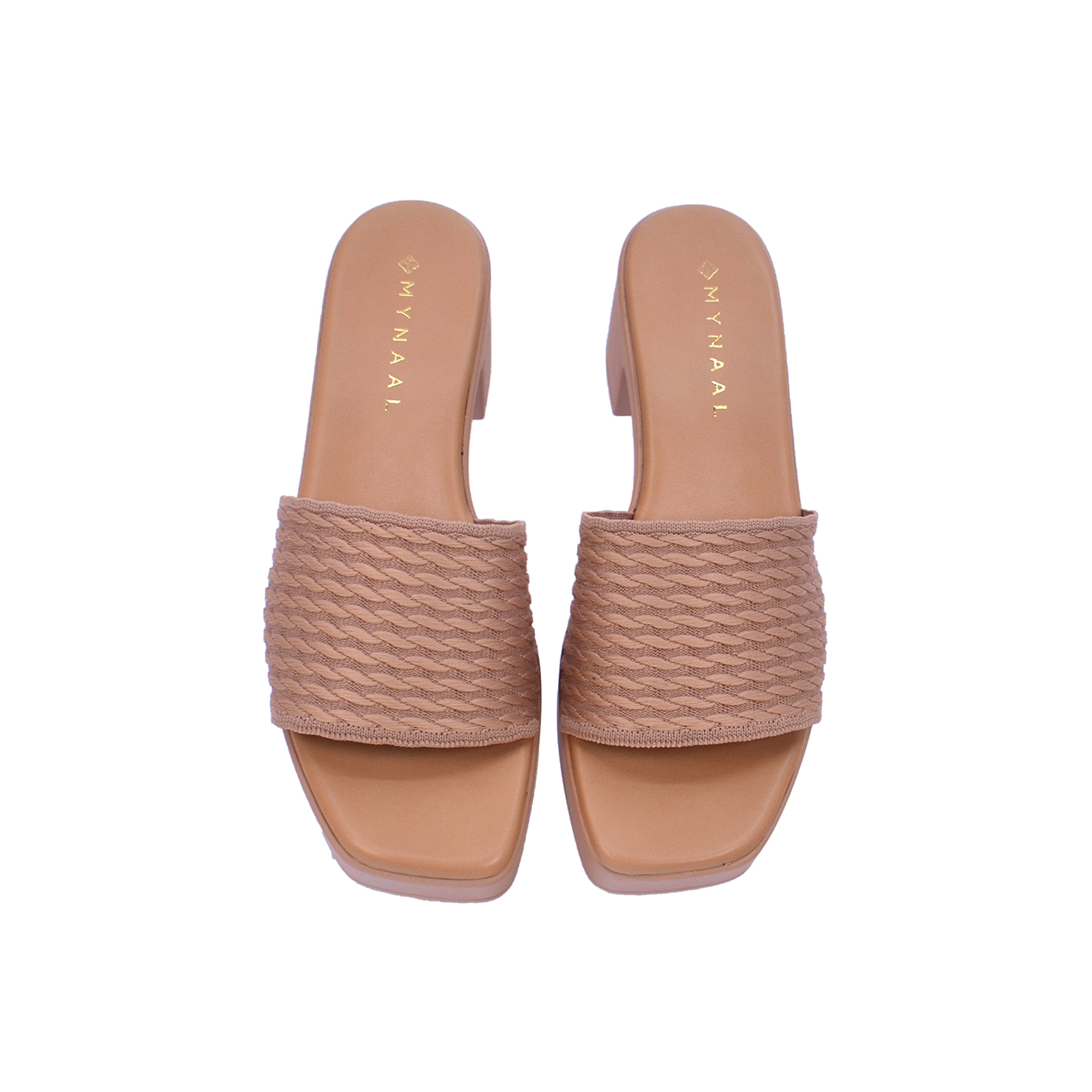 Mynaal Women's block-heel sandal with textured strap-414RJ607-Beige