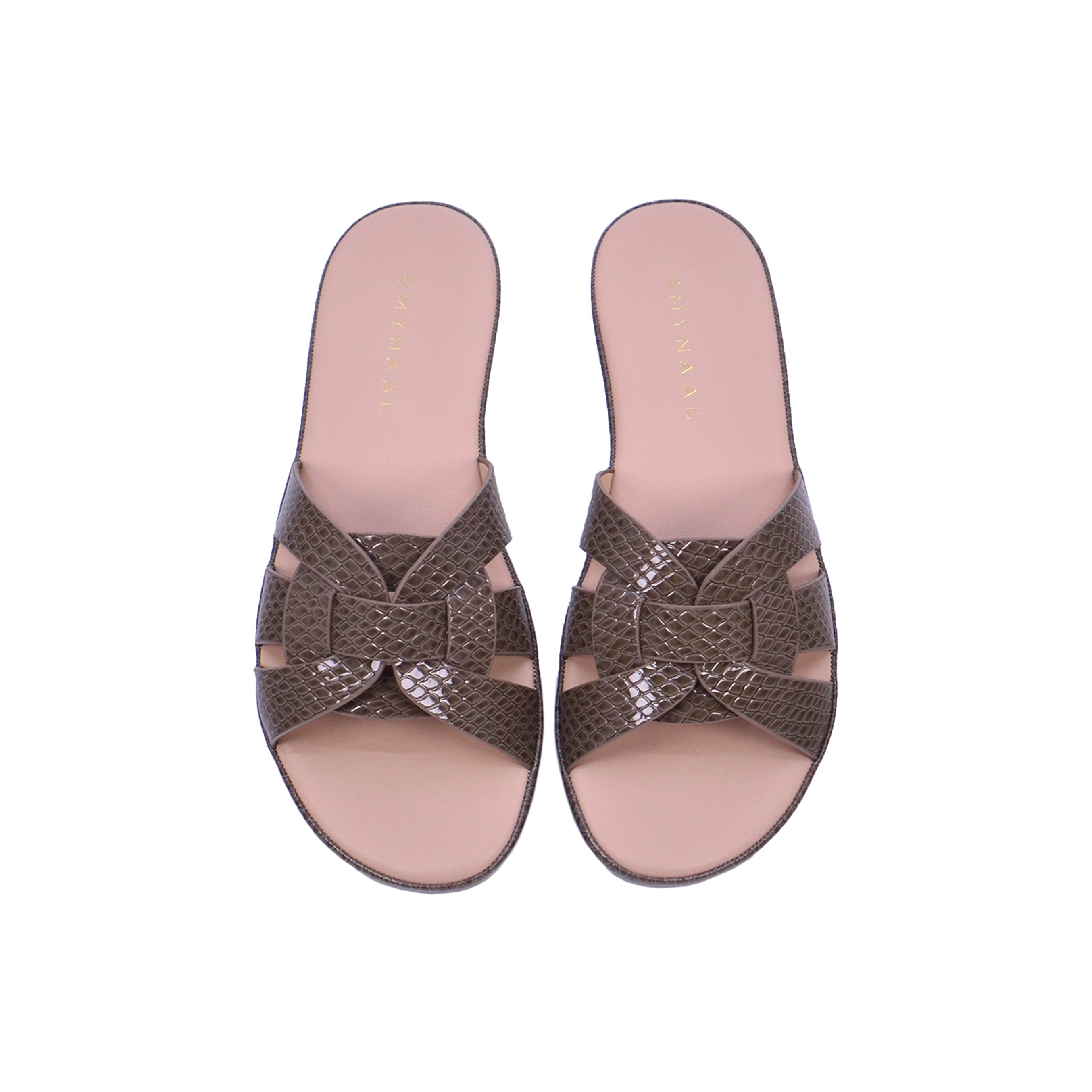 Mynaal Women's flat sandal with textured straps-414ZD671-Brown