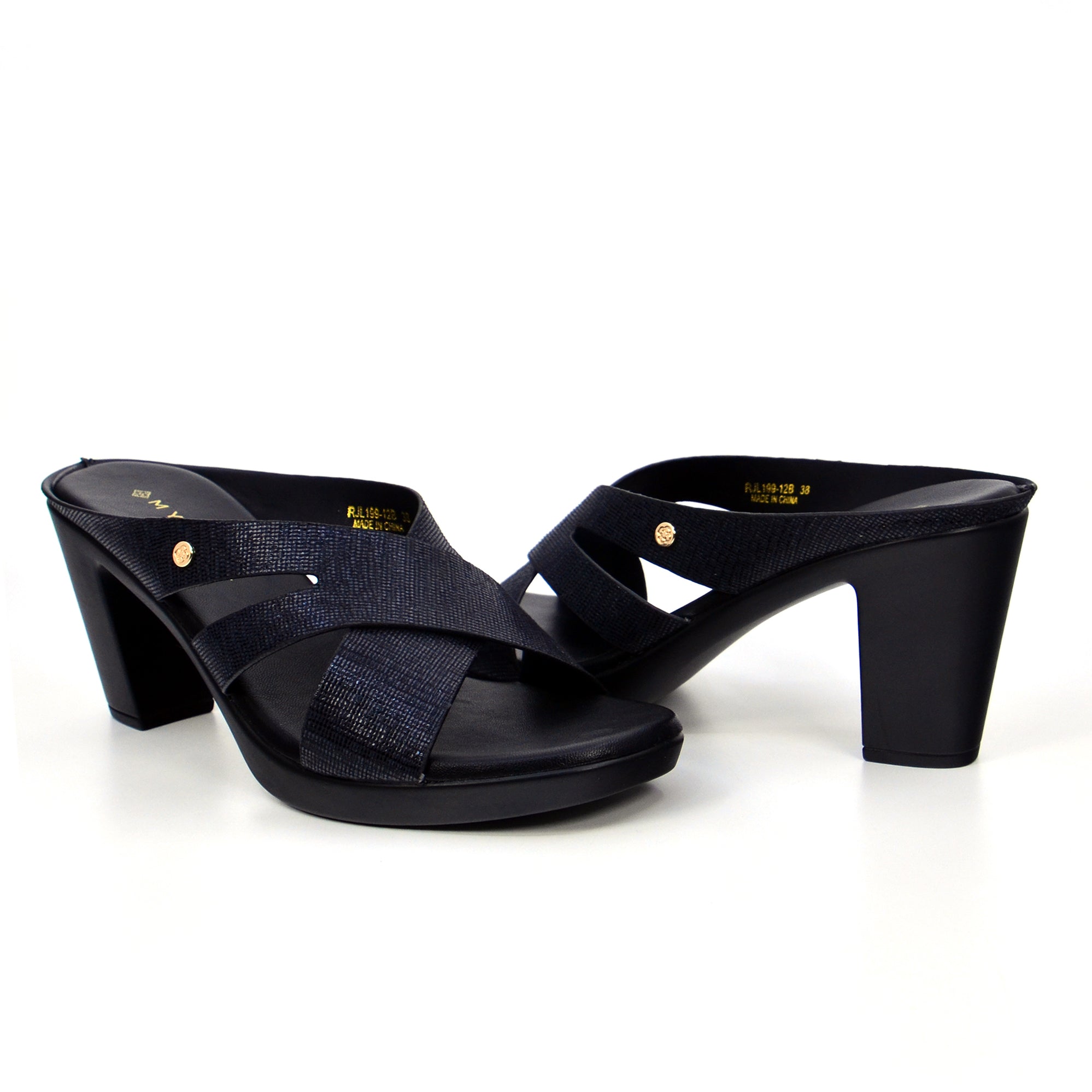 Mynaal Women's block heel sandal-RJL199-12B-Black