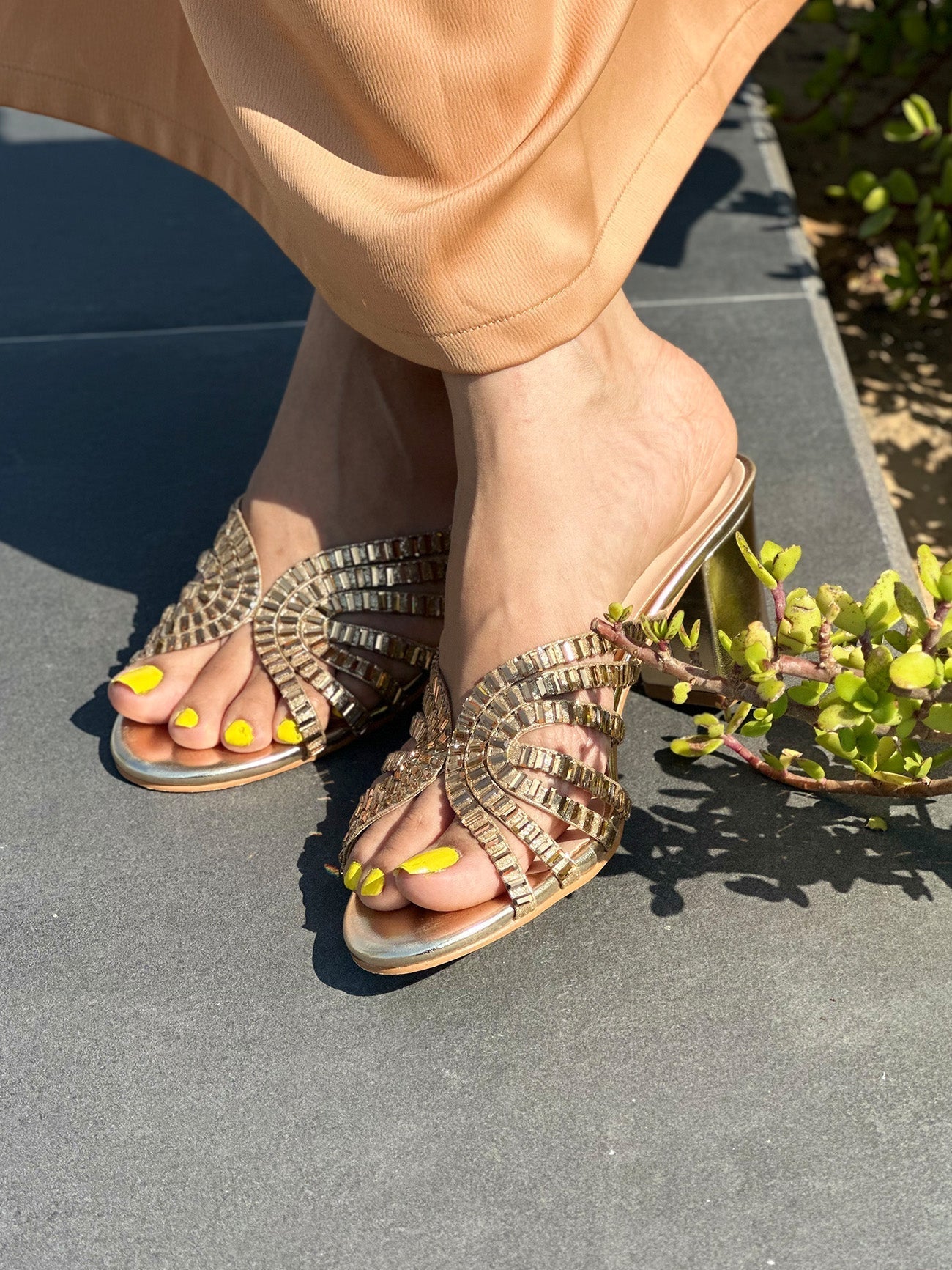 Mynaal Women's sandal with embellished block heels-2G5957-36-Gold